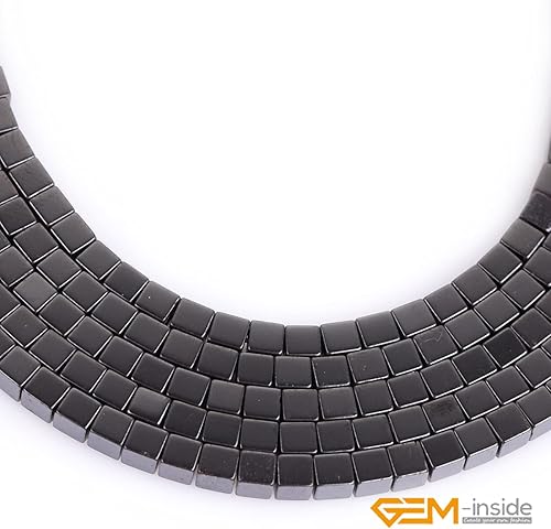 Miniatura 3 de GEM-Inside - Cuentas sueltas cuadradas de hematita negra no magnéticas, cuentas sueltas de 0.118in para hacer joyas, 15 pulgadas