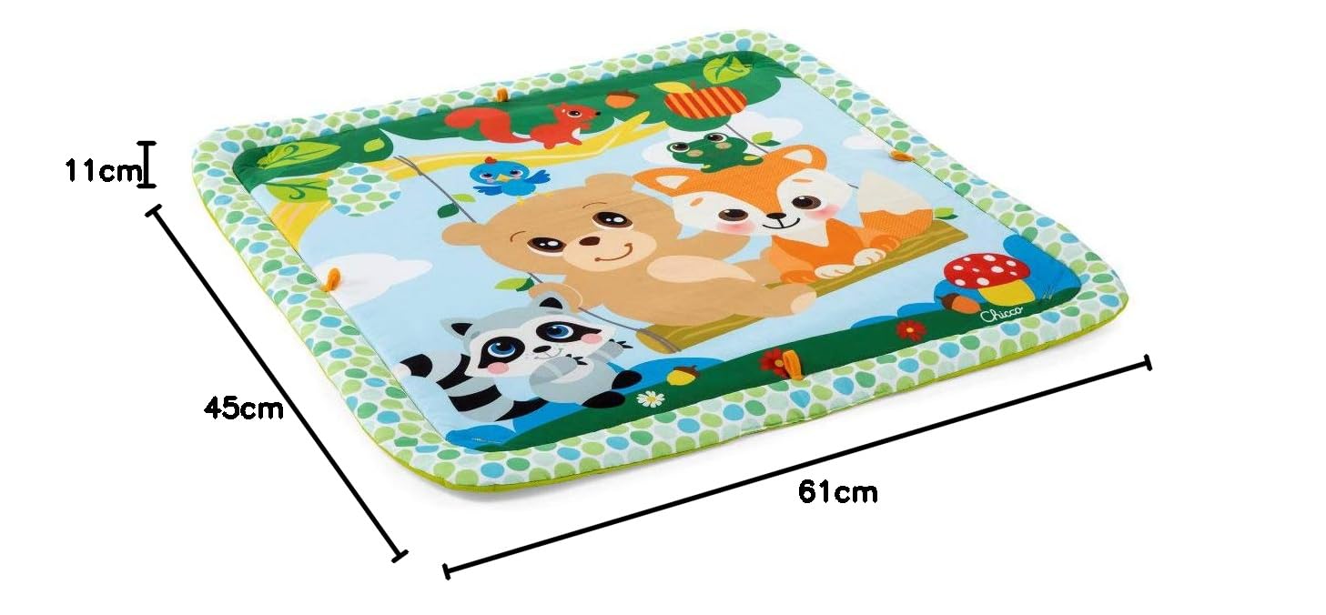 Chicco Descansa y Juega, Gimnasio Multifunción con Arco para Bebés, Manta de Actividades, 5 Muñecos Colgantes Extraíbles, Zorro de Peluche, Música Relajante y Luces Suaves – Juguetes Bebé 0+ Meses