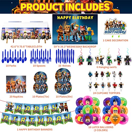 Birthday Party Supplies, Party Decorations Include Happy Birthday Banner, Backdrop, Tableware Set, Tablecloth, Cake Toppers, Cupcake Toppers, Latex Balloons, Hanging Swirls - Thumbnail 2