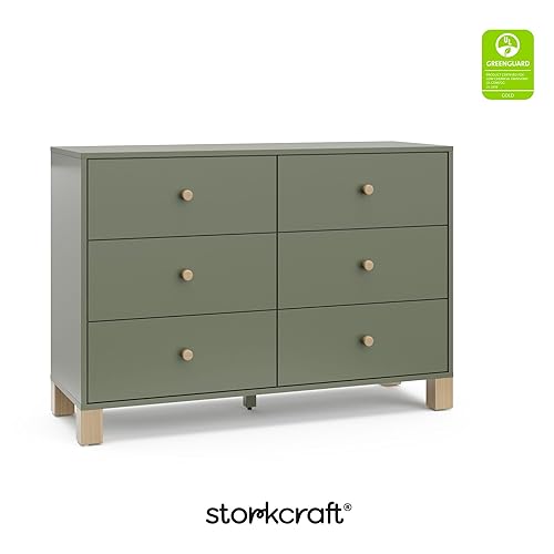Miniatura 8 de Storkcraft Cómoda doble California de 6 cajones (oliva con madera flotante), certificado GREENGUARD Gold, sistema de cajones entrelazados,