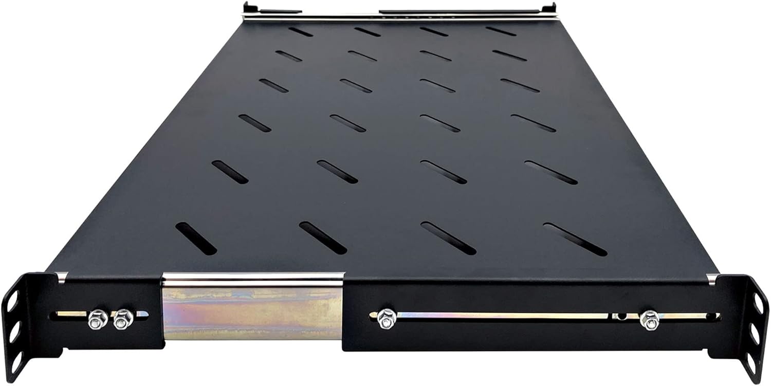 Electriduct 1U Sliding Shelf 14" Depth - Universal 19" Vented Rack Mount Tray 4-Post Network Equipment Server Cabinet Audio System Enclosure