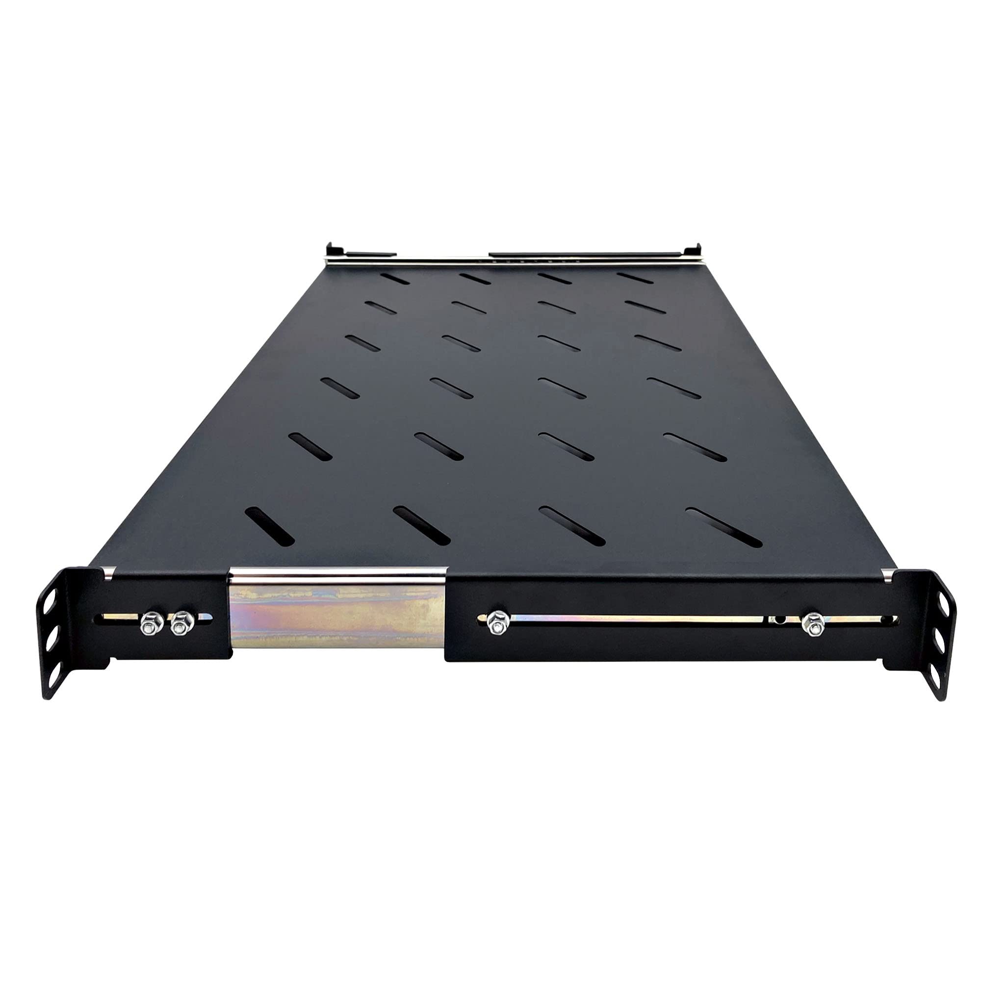 Electriduct Estante deslizante 1U de 14 pulgadas de profundidad – Bandeja universal de montaje en rack ventilada de 19 pulgadas con 4 postes para equipos de red, gabinete de servidor, gabinete de