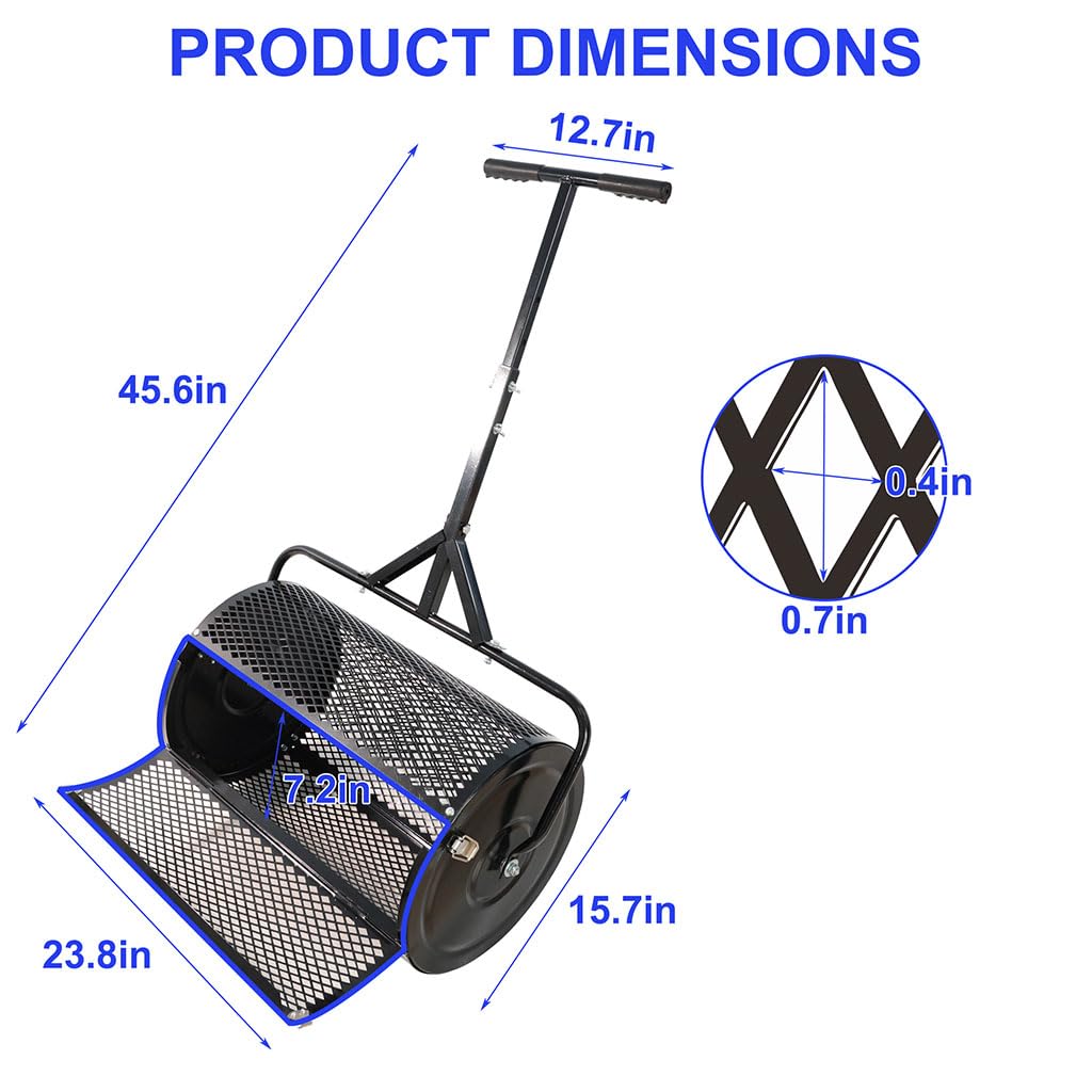 Esparcidor de abono, Cesta de Malla metálica Resistente de 24" con Mango en Forma de T, esparcidor de abono, esparcidor de turba para Plantar y sembrar, esparcidor de Malla metálica Duradero