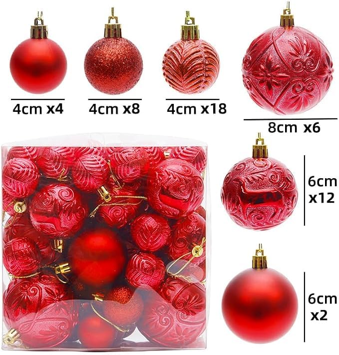 Palline di Natale Oro Set da 50 Pezzi Ornamenti per Albero (rosso)