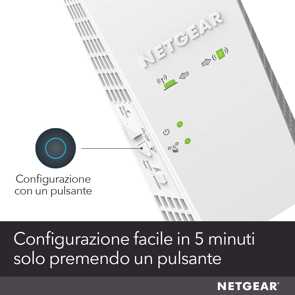 Netgear EX6400 WiFi Mesh Range Extender, Copertura fino a 160 m², 30 dispositivi con amplificatore, Ripetitore di segnale wireless dual band AC1900, Velocità fino a 1900 Mbps, Smart roaming mesh