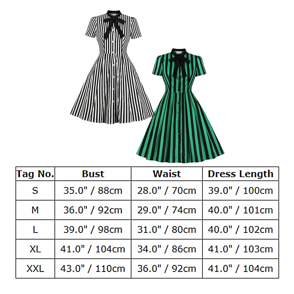 ABEHIK Robe mi-longue à rayures verticales pour femme - Style années 1950 - Pour Halloween et costumade - Style vintage - Boutons noués - Rockabilly