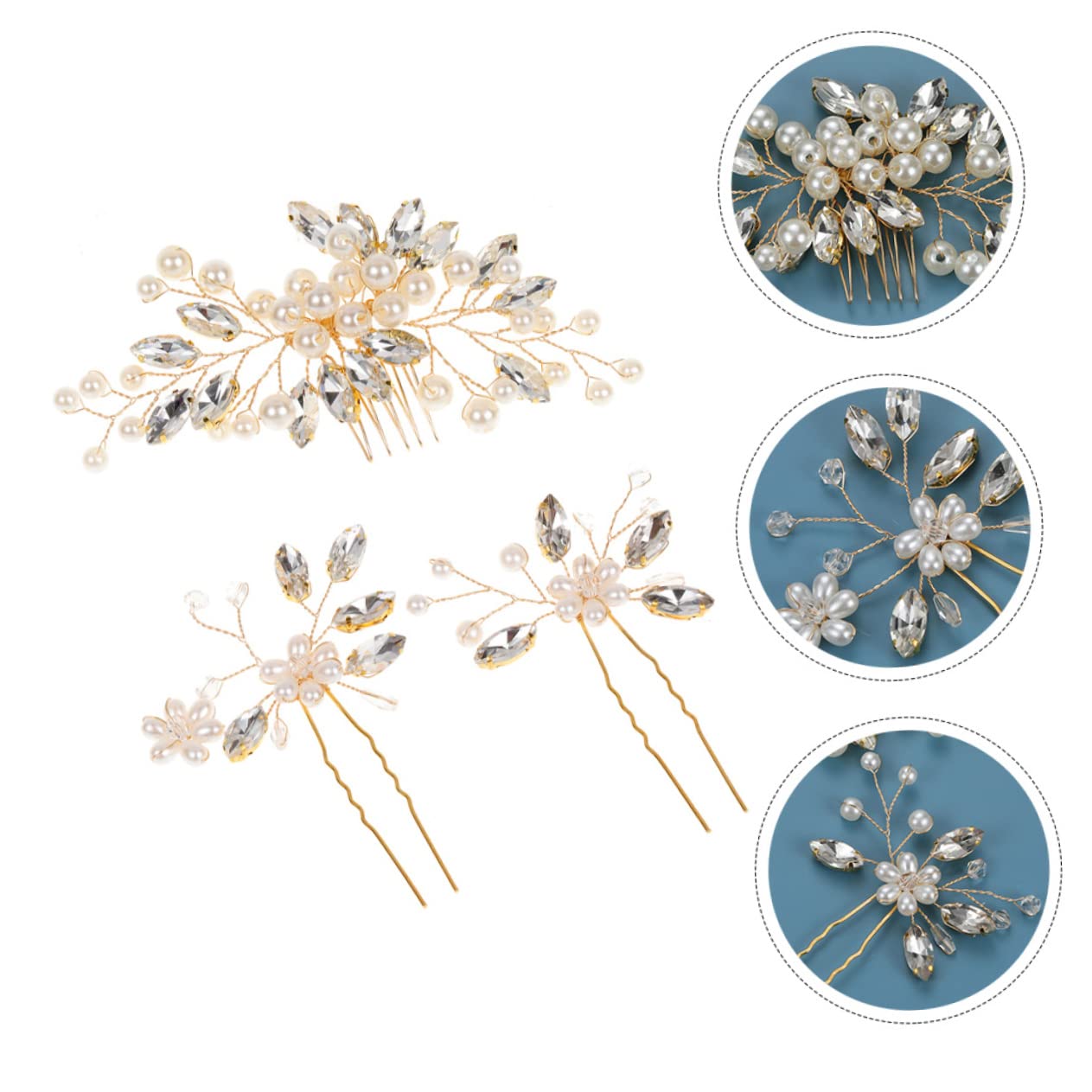 Beavorty 5ensembles Coiffures De Mariage Perles Accessoires Élégants Pour Fête Et Cérémonie Peigne Et Épingles à Cheveux Dorés Pour Mariée