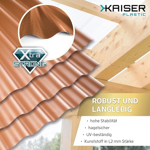 KAISER plastic® Wellplatten braun | Wellplatten Dach, Welldach Kunststoff | Dachplatten wetterfest | Überdachung | Sinus 76/18 – 90 x 200 cm | 5 Stk.