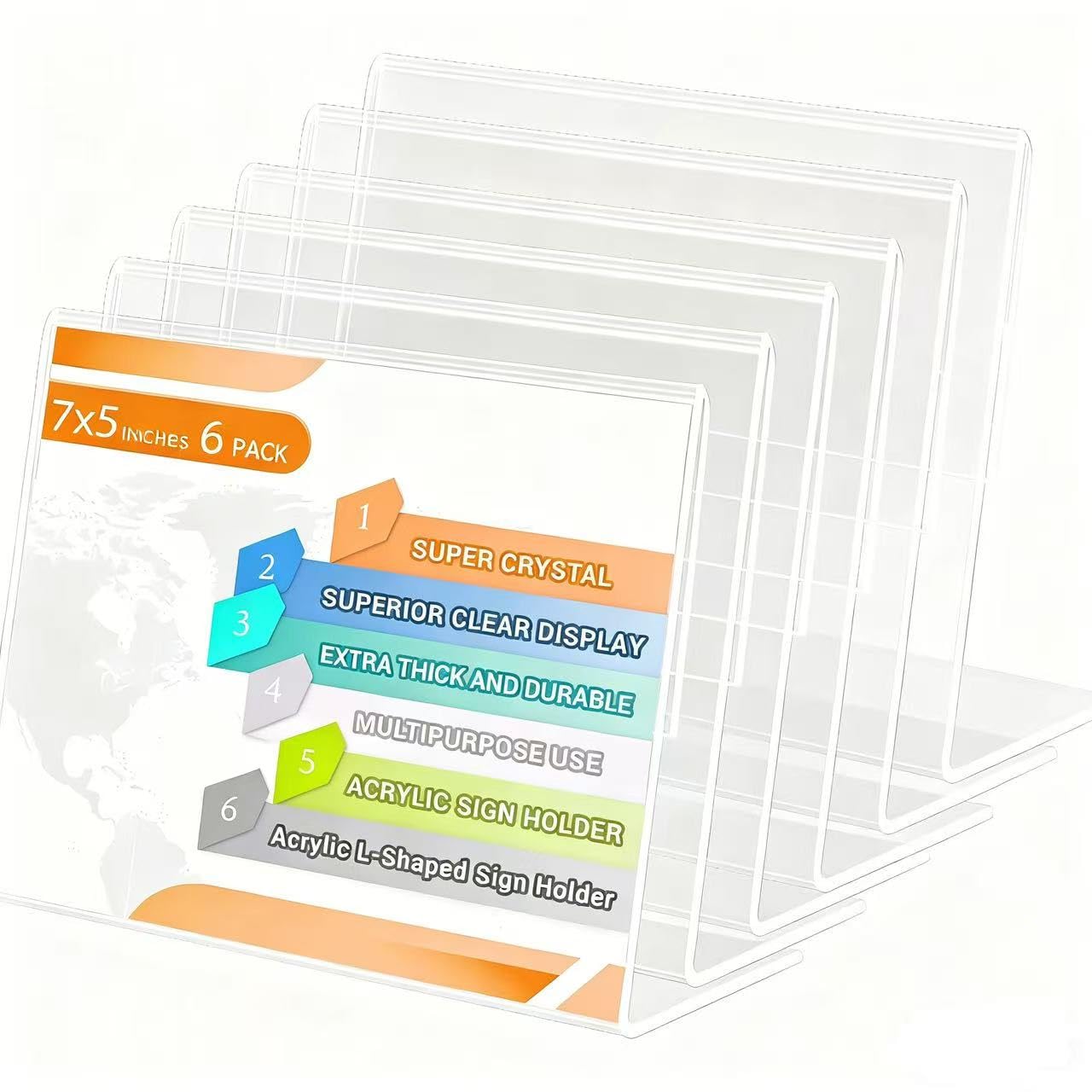 Ayuanb 5 x 7 Inch Acrylic Sign Holder, 6 Pcs Horizontal Clear Acrylic Slanted Back Sign L Shape Display Stand Clear Picture Frame for Business,