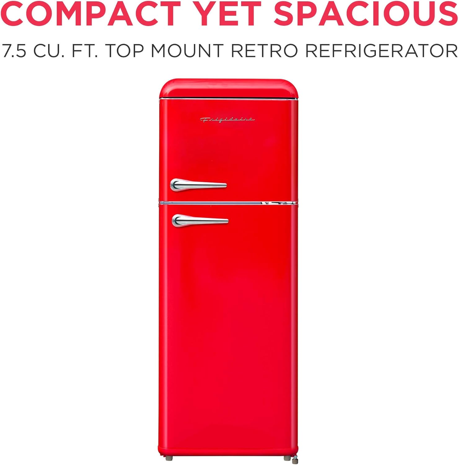 Frigidaire EFR756, 2 Door Apartment Size RETRO Refrigerator with Top Freezer, Chrome Handles, 7.5 cu ft Red image 2 of 6 B08TCKLH9H