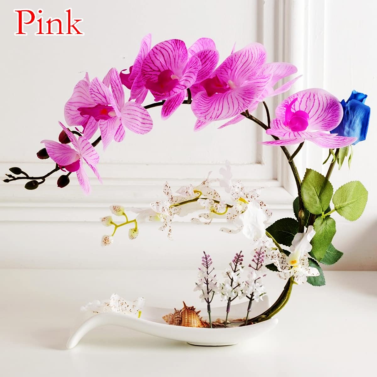 YUANXIN Flores artificiales Phalaenopsis, decoración del hogar, flores artificiales, flores secas, flores de seda, rosas florales (blanco)