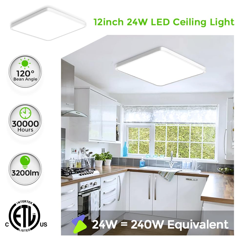 Snapklik.com : 12 Inch LED Ceiling Light, 24W 6000K Cold White, Square ...