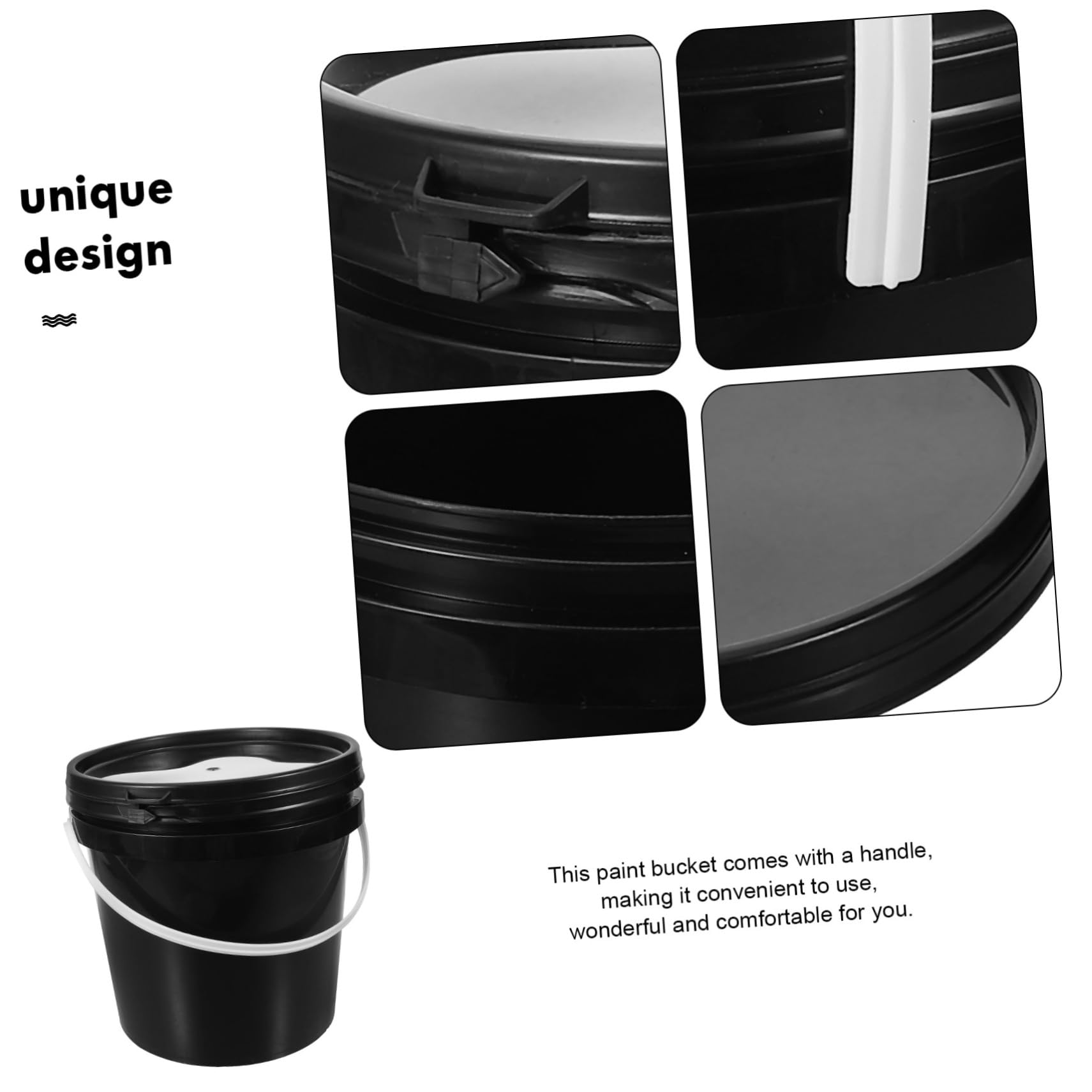 DOITOOL Seau de Peinture Bucket Noir en Plastique Léger de 2l avec Couvercle, pour Rangement Peinture et Usage Domestique Polyvalent