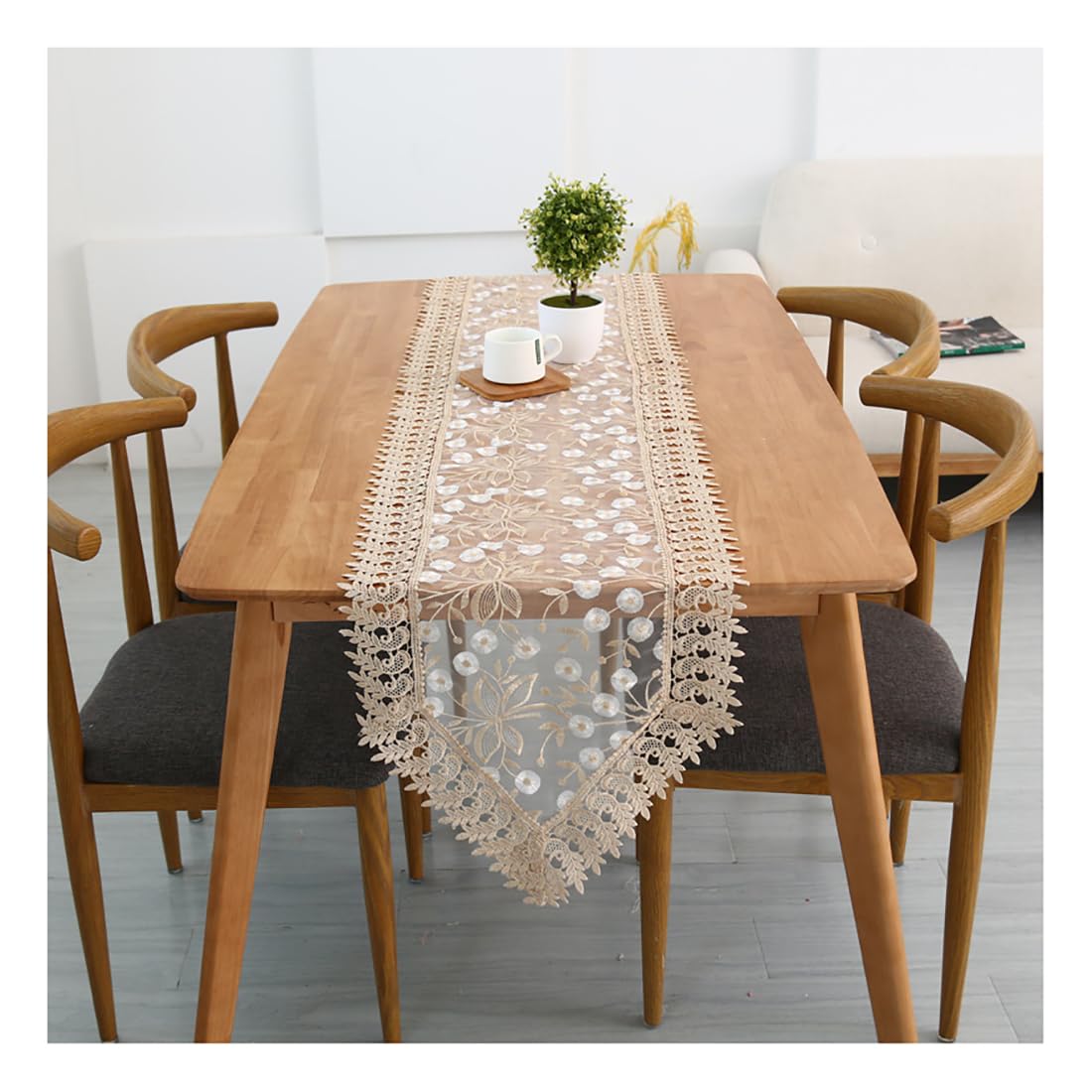 NIUSABOU Kitchen Dining TableDecoration, Country Embroidered Lace Table Runner Multicolor Multisize Corner Wedding Party(Ght Brown,40x200CM (15.7x78.7in))