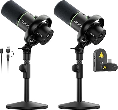 MAONO PD200W Hybrid Wireless Podcast Equipment Bundle for 2, XLR USB Dynamic Microphone Kit with 2 Desktop StandPD200W Bundle for 2+Camera Receiver