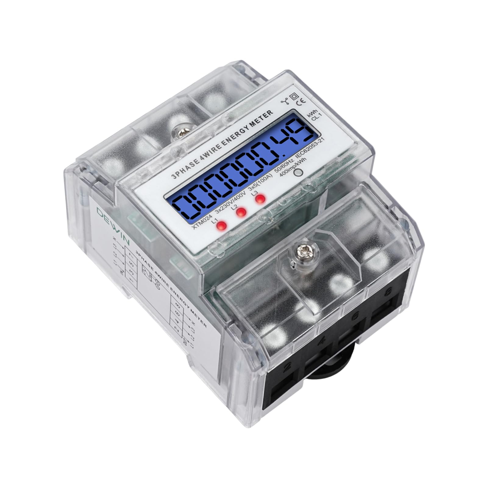 Contatore Energia Elettrica Trifase a 4 fili, Misuratore di Consumo Elettrico Trifase 220/380V 5(100)A Contatore Elettrico Trifase Digitale LCD su Guida DIN per Monitorare la Potenza Attiva, 5(100)A