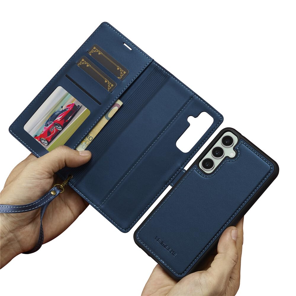 Étui rabat Samsung Galaxy S24 cuir bleu détachable antichoc
