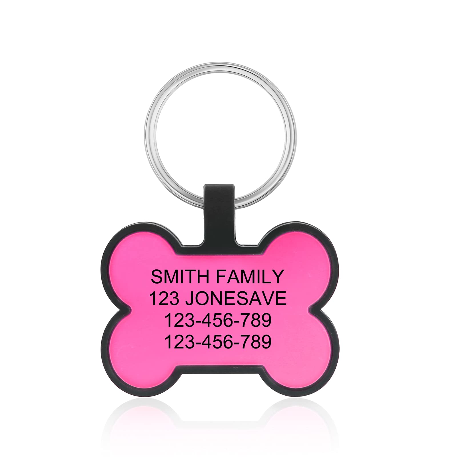 Bosajewel Personalized Silicone Dog Tag,Custom Bone Pet ID Tags,Silent Pet Tag,Double Sided Engraved Name Dog Tags for Pets Dog Cat(Pink)