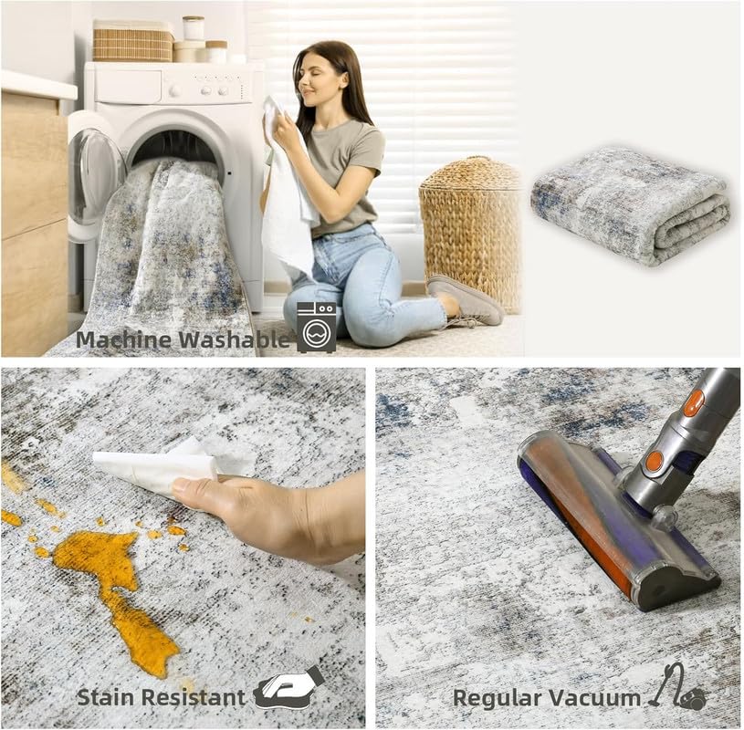 Machine Washable Runner Rug for Kitchen: 2'x6' Hallway Runner Rug Stain Resistant Non Slip Abstract Floor Rug with Rubber Backing Non Shedding Soft Carpet Runners for Indoor Entryway Bedroom Bedside