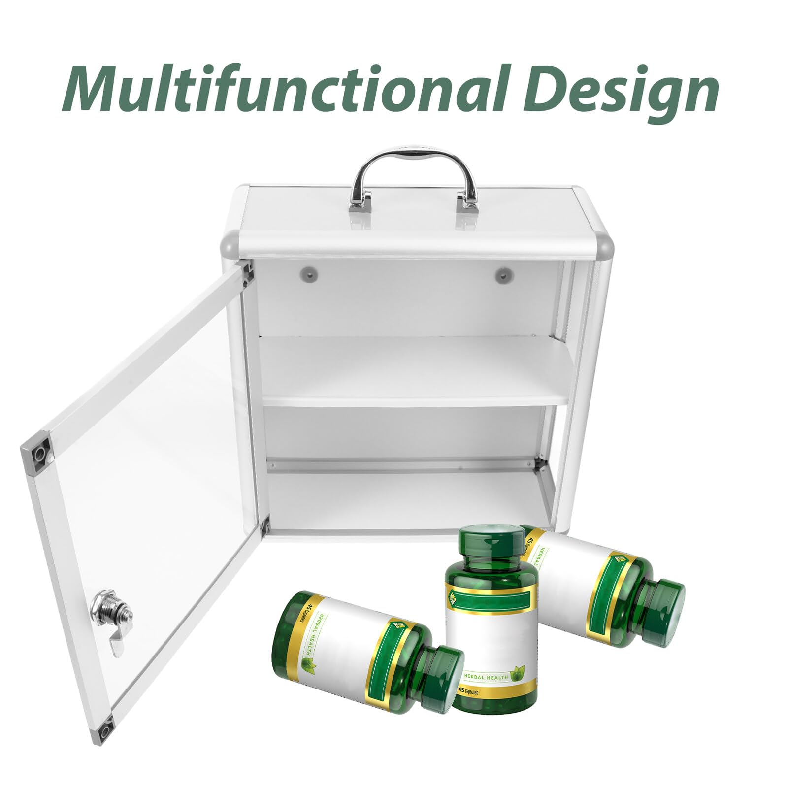 iplusmile Botiquín de Pared de Metal Plata Doble Compartimento | Organización Sencilla, Uso Amplio, para Espacios Públicos y Hogares, Aleación y Acrílico