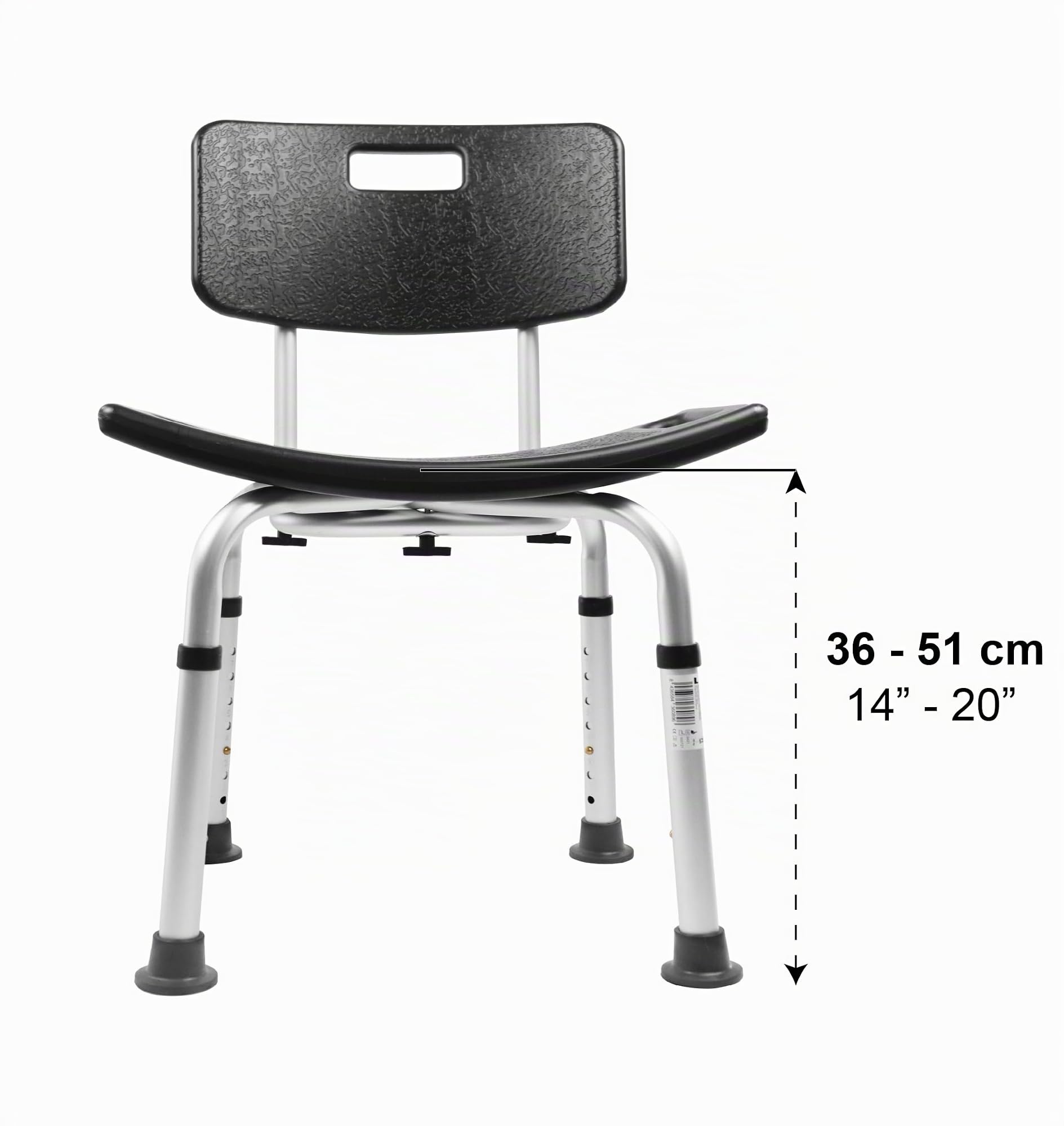 PEPE Mobility Silla Ducha Personas Mayores con Respaldo, Regulable, Negro | Taburete Baño, Antideslizante, Asiento con Asas, Ancianos, Embarazadas, Aluminio y HDPE, Montaje sin Herramientas