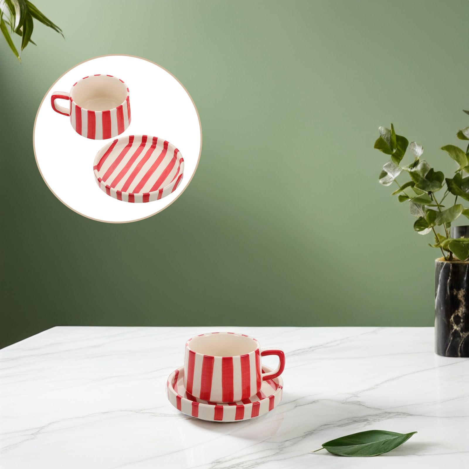 Didiseaon Tasse à Café en Porcelaine Soucoupe, Mug à Cappuccino et Thé, Design Rayures Original pour Collection et Usage Quotidien