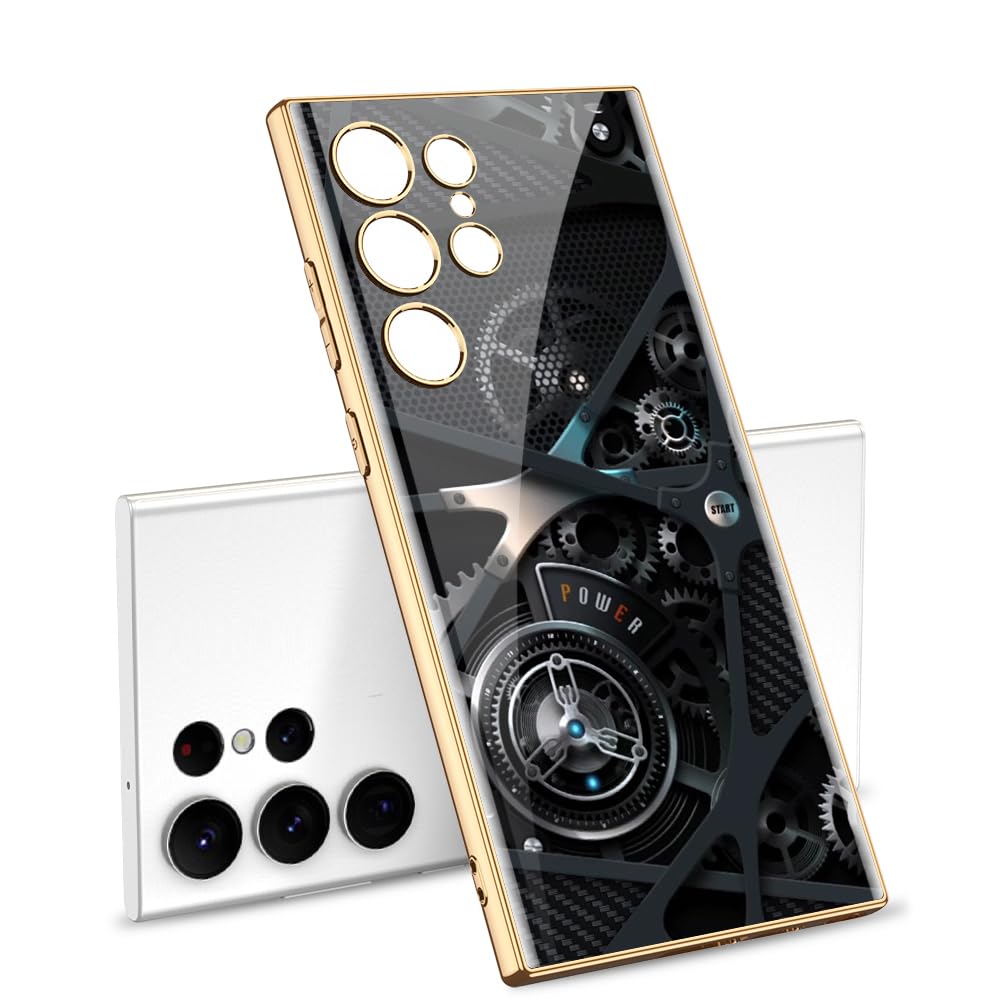 MVYNO Unique Samsung S24 Plus Back case | Stunning Black Back Cases Covers with 9H Protective Tempered Glass Coating & Chrome Edges (Tempered Glass, S24 Plus, Tech Marvel)