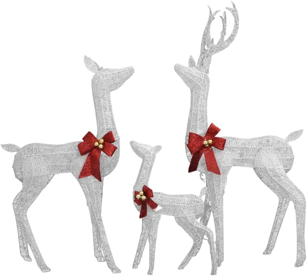 vidaXL Figuras Familia de Renos de Navidad Adorno Salón Sala Entrada Casa Navideño Habitación Fiesta Decoración Blanco y Plateado 201 LED