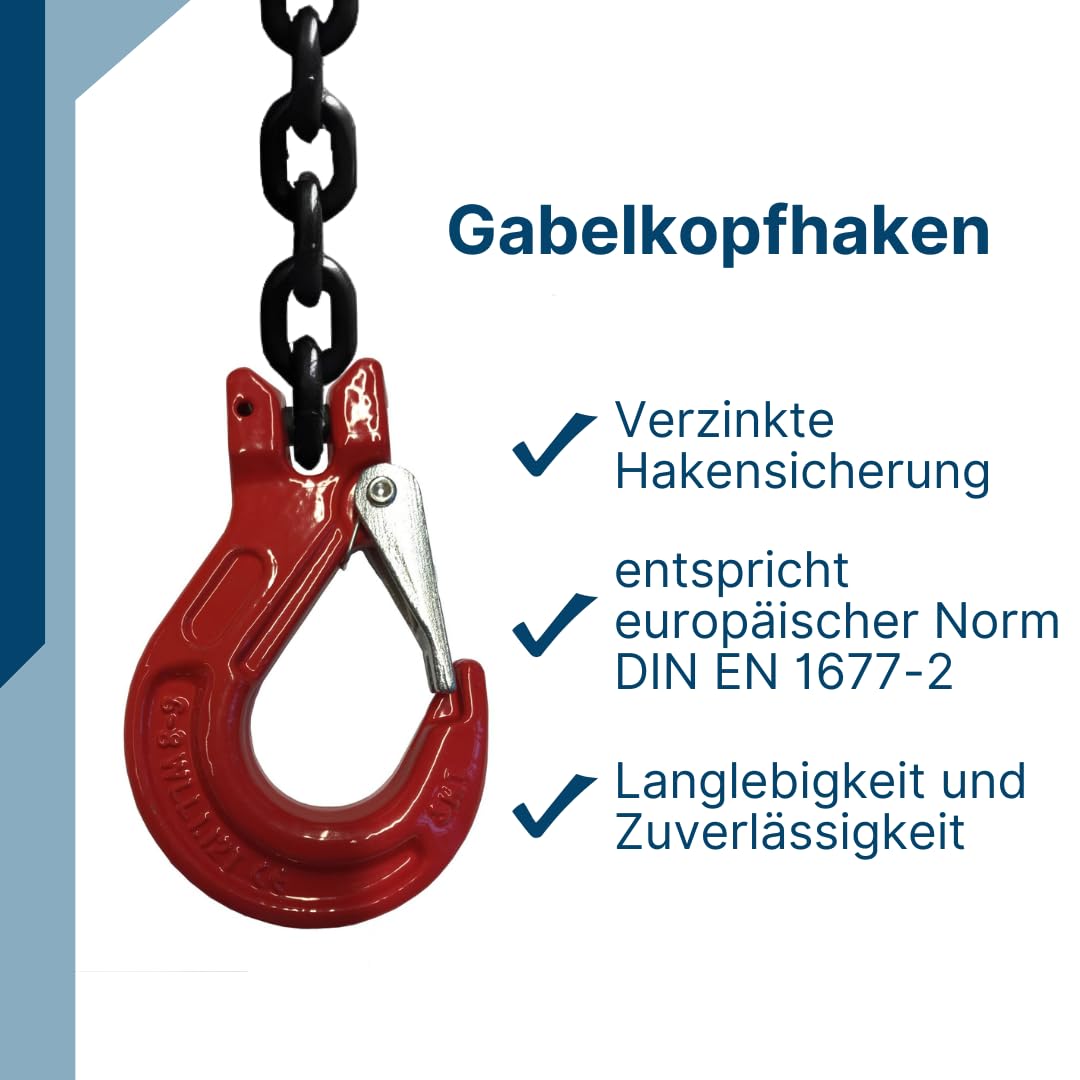 SHT 2-Strang Anschlagkette/Kettengehänge GK 8 | Kettendicke 7 mm | mit Verkürzungshaken |Tragfähigkeit: 2120 kg (0-45°) & 1500 kg (45-60°) | Nutzlänge: 3 m