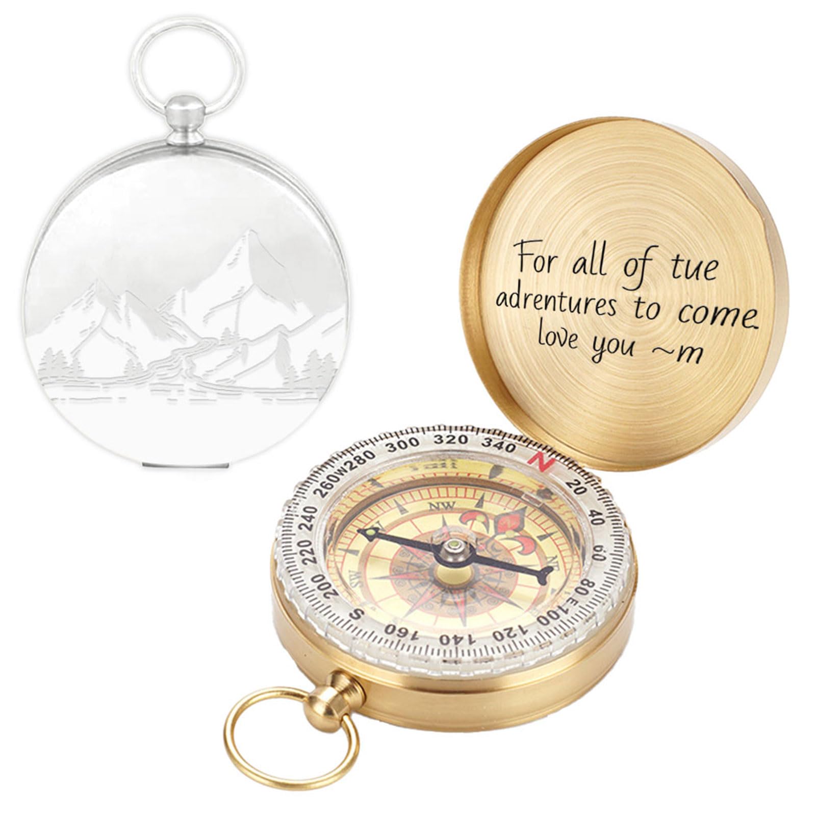 Custom Compass Gift for Men, Personalised Engraved Working Brass Pocket Compass with High-Precision Magnetic Needle - Gifts for Him, Husband, Boyfriend, Father's Day & Christmas.