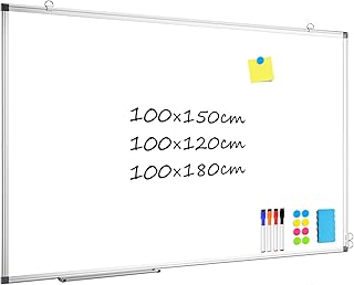Whiteboard Doppelseitige 100×150cm Whiteboard Magnetisch, Extra Groß Magnettafel mit Aluminiumrahmen, Magnetwand White Board mit Stiftablage und Haken