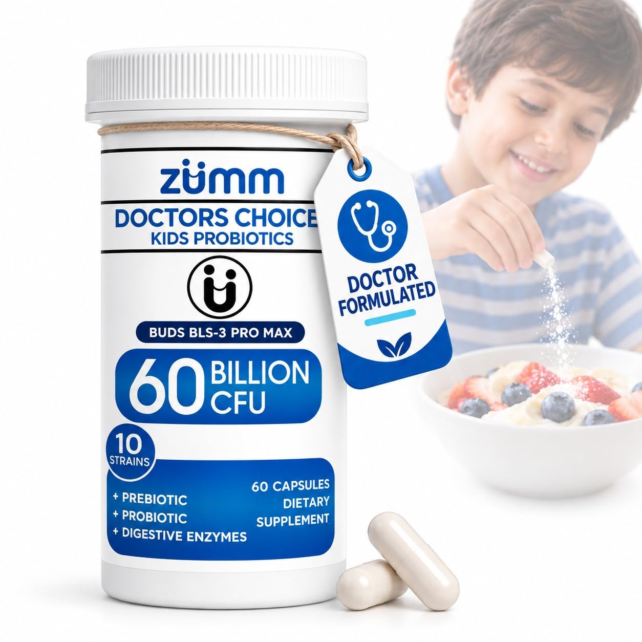 Zumm Kids Probiotic Capsules - 60 Billion CFU with Prebiotics & Enzymes
