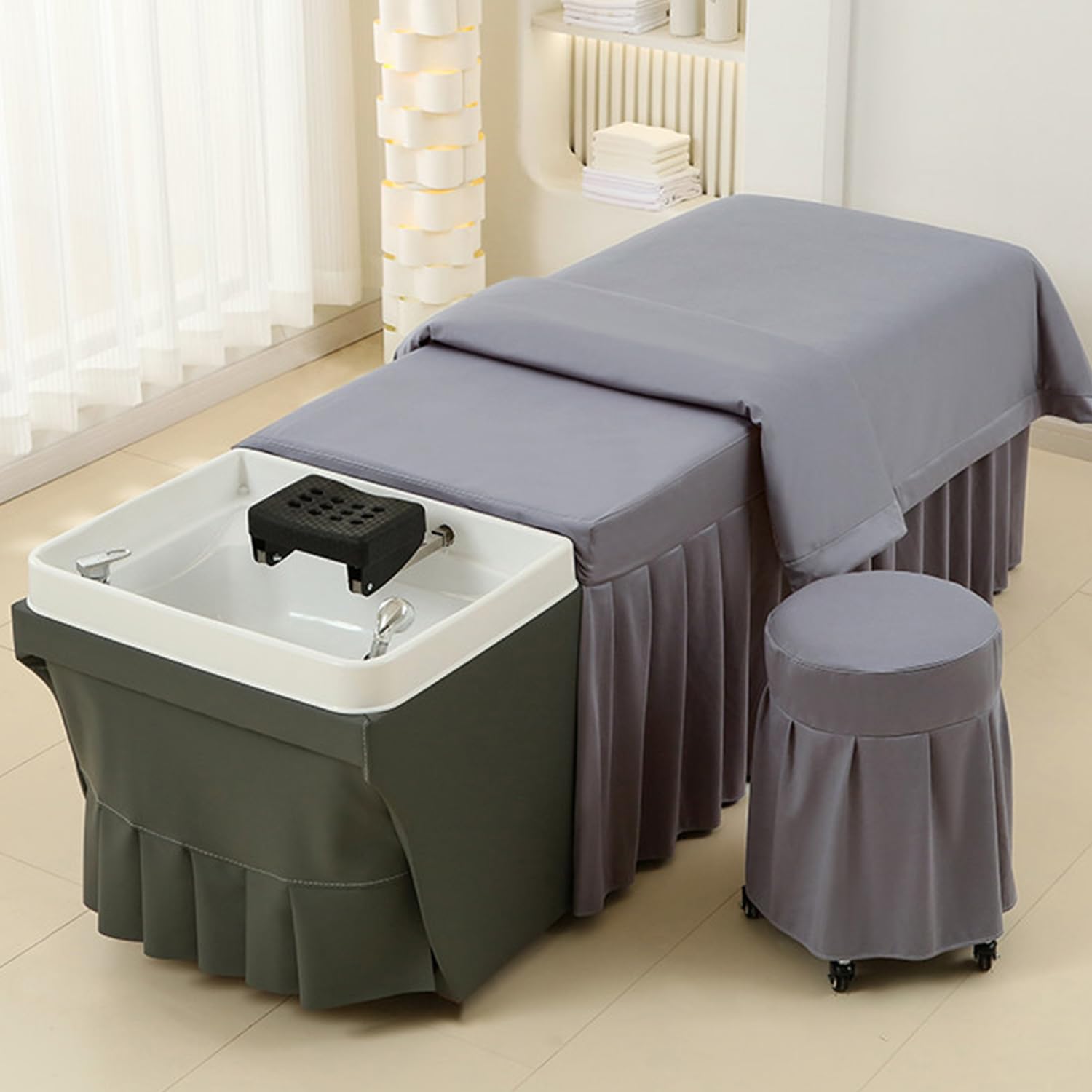 3 Piezas Falda Corta De Mesa De Masaje Cubierta De Cama Para Lavar El Pelo