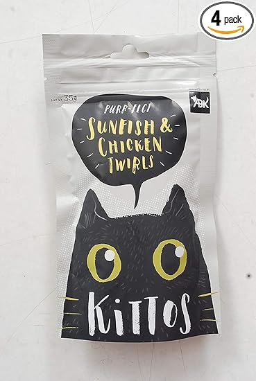 Kittos Cat Treats | Sunfish & Chicken Twirls | Rich Protein Low Fat | Reward & Training Treat | Premium Training Rewards | Highly Digestible Healthy Cat Treat | 40% Fish Meat & 57.3% Chicken - Pack of 4