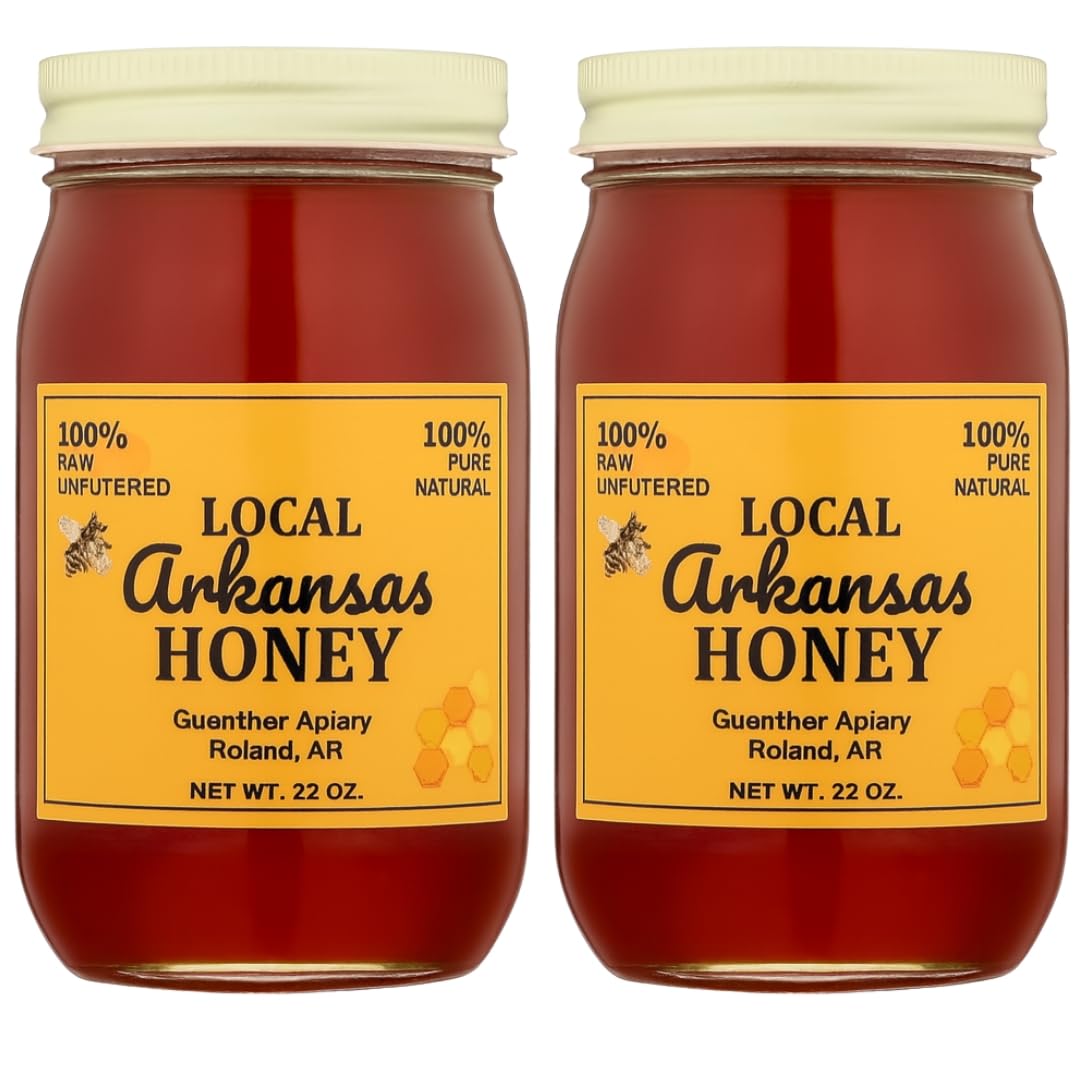 Guenther Apiary Local Arkansas Made Honey, 100% Raw Unfiltered Honey, Pure Natural Flavor, Nutrient-Rich Sweetness, 22 Oz (Pack of 2)