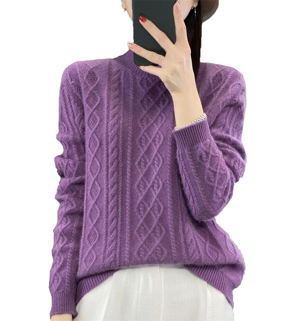 Maglione da donna a maniche lunghe a collo alto in lana jacquard a rombi vestibilità larga casual pullover lavorato a maglia