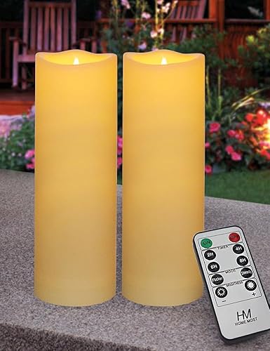 Miniatura 8 de Paquete de 2 velas LED de pilar de batería color crema para exteriores, IP64, impermeables, 2 x 4, velas de pilar de borde ondulado, funcionan con