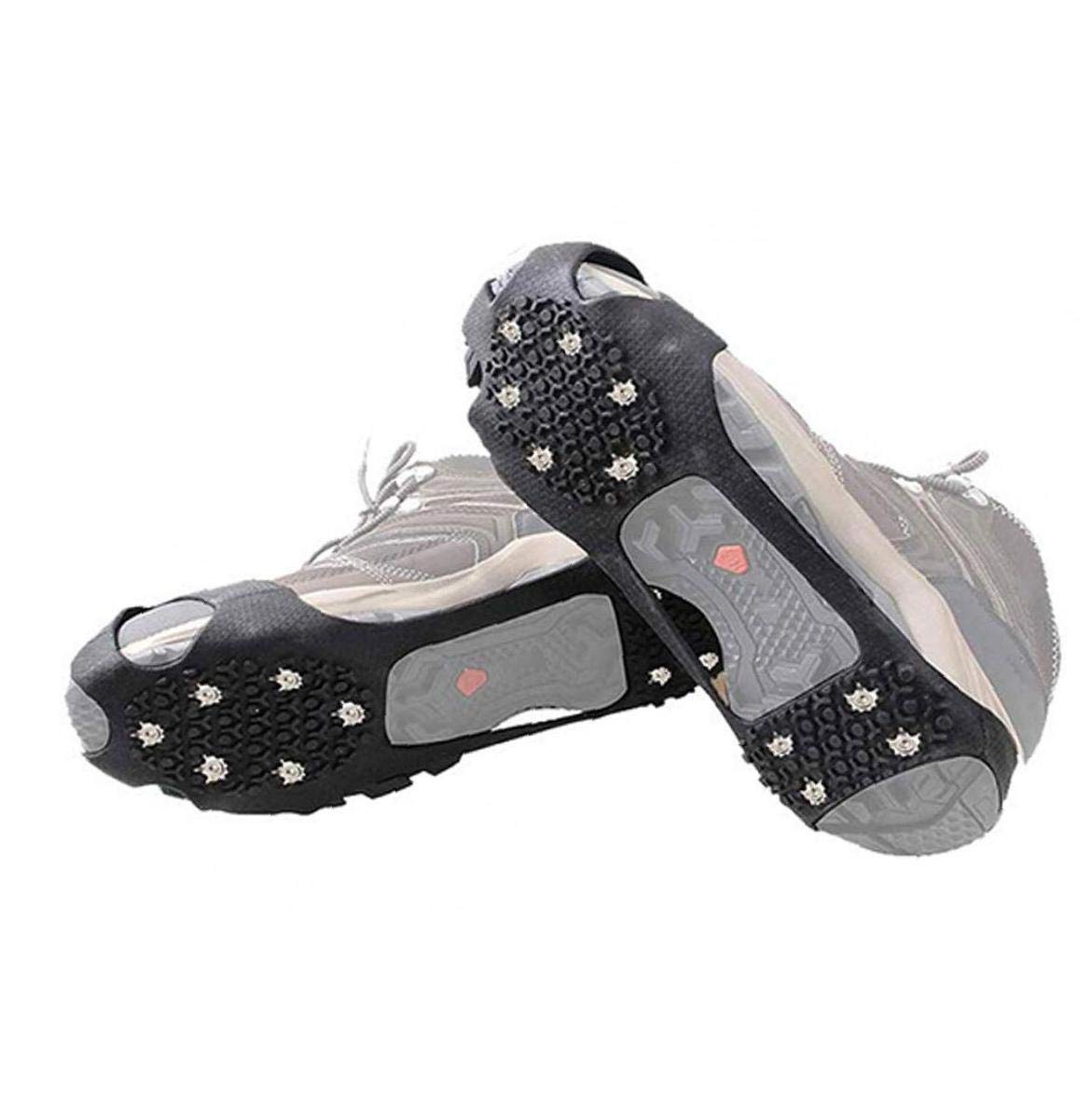 Crampons Crampons de Glace Traction Chaussures antidérapantes poignées Chaussures Couverture Crampons de Glace Bottes de randonnée Crampons avec 10 Dents Noir L 1 Paire