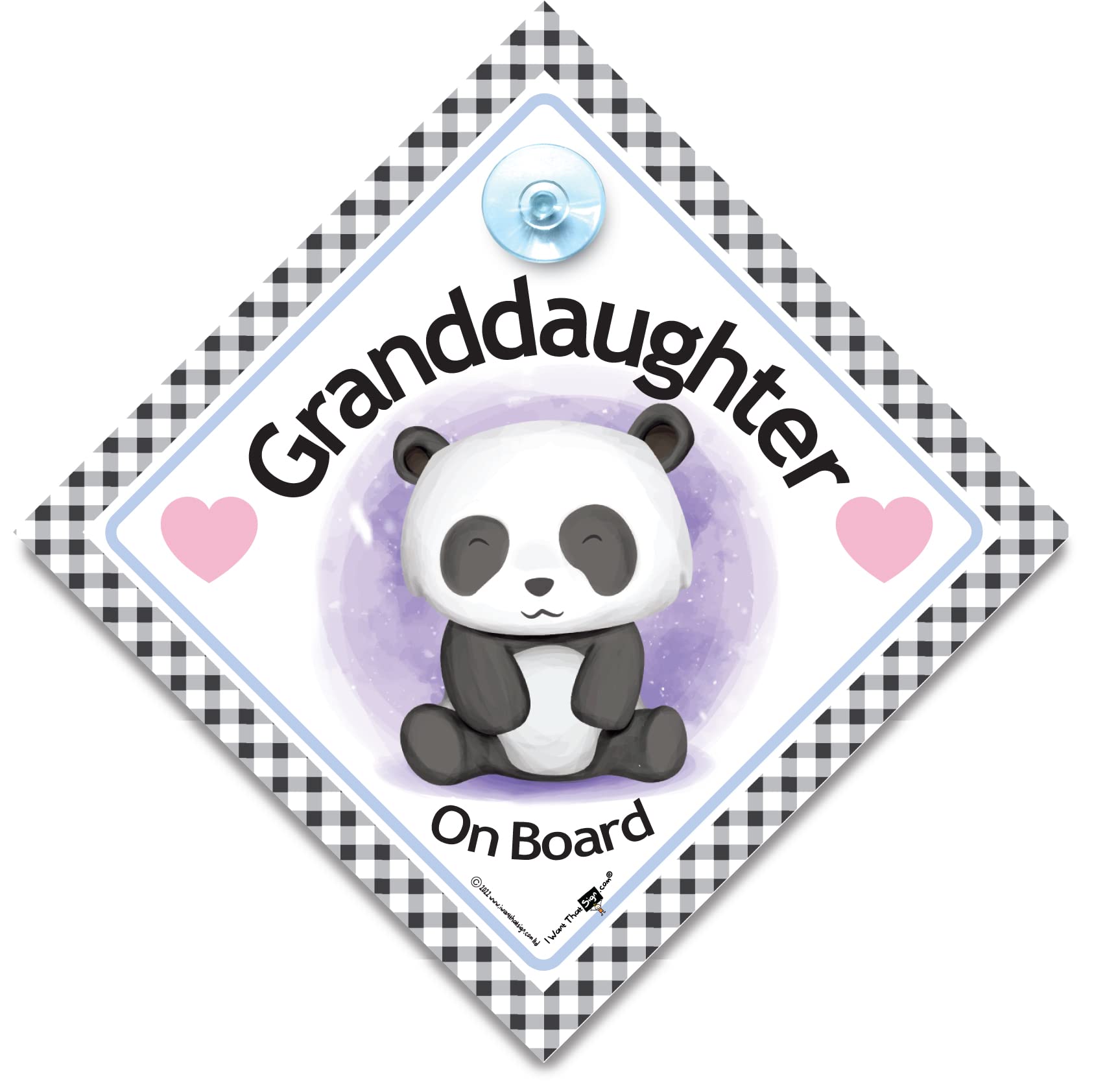 Granddaughter On Board Sign, Baby Panda On Board Sign, High Visibility Advisory Suction Cup Car Window Sign Designed to Let Other Road Users Baby is in The Car, 14 cm x 14cm x 2cm