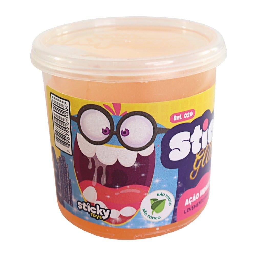 Sticky Toys Slime Geleca com Glitter, 130g, Colorido, Pote 6,5 x 6