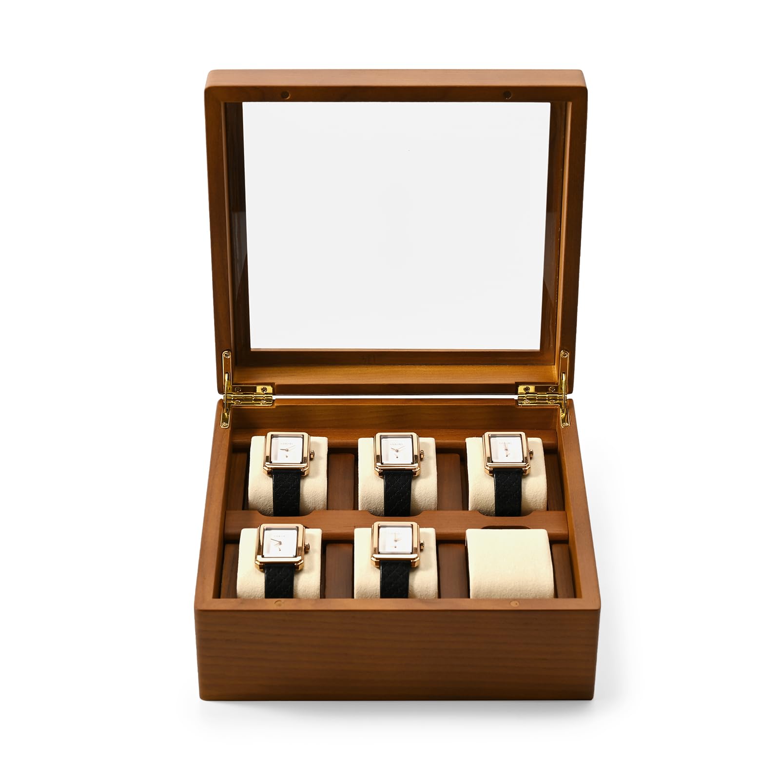 Oirlv Boîte De Montre En Bois Massif Organisateur Avec Couvercle 6 Montres,Watch box