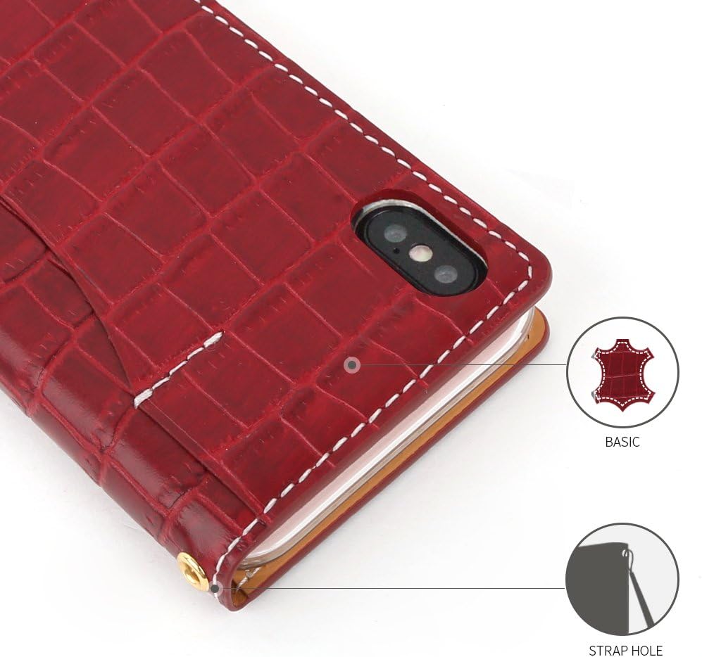 50% Off Discount DesignSkin iPhone Xs Flip Folio Wallet Case: 100% Leather That is Genuine Cowhide w/Card Slot & Cash Pocket for Apple iPhoneX & XS - Burgundy