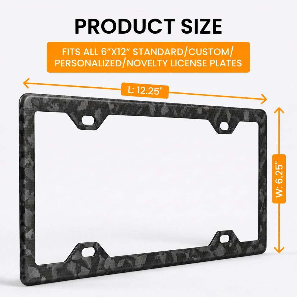 100% Real 3k Twill Weave Carbon Fiber Car License Plate Frame, 4 Holes, UV Protection, Front Rear Universal Man Woman Fit USA Canada Mexico Standard Size tag Holder (Forged Matte)