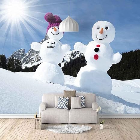Amazon クリスマス雪だるま冬 壁紙 3d 寝室の壁紙壁画自己粘着リビングルーム写真壁画ポスター現代の壁の壁紙オフィス研究ソファテレビの背景 350x256 Cm 壁紙