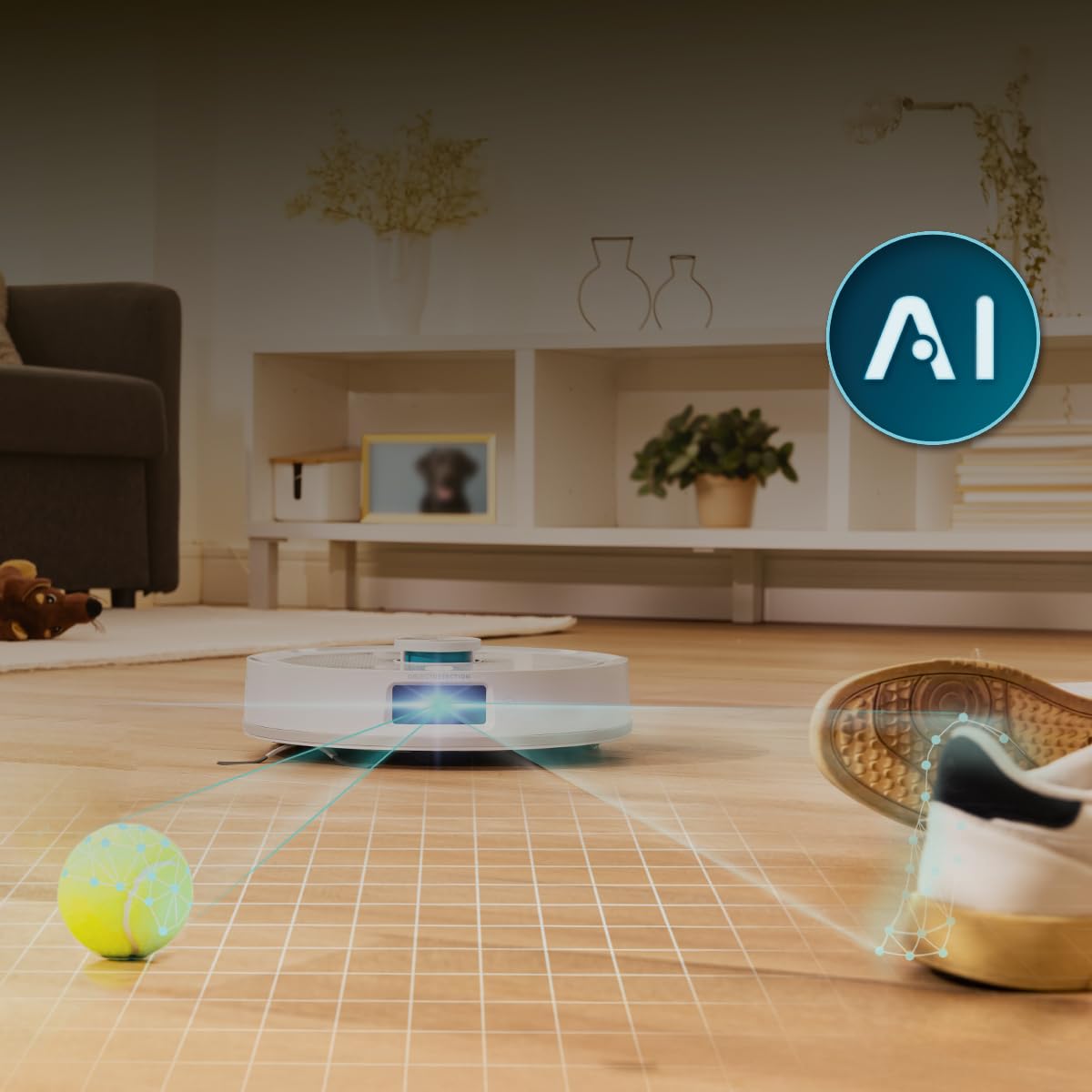 Cecotec Robot Aspirateur - Base Auto Vidange 3L - IA - 2500Pa - Conga Y90 Pearl. Autonomie 240min en Mode Éco, Brosse Silicone, Idéal Maisons avec Animaux, Bluetooth et WiFi, 2 Serpillières