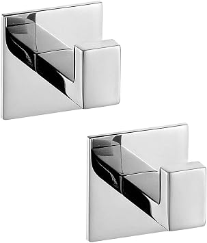2PC Self Adhesive 304 Stainless Steel Bathroom Square Towel Hook Chrome Finish Coat hat Door Hook Hanger Bathroom Accessories,No Screw Need Chrome, 2PC