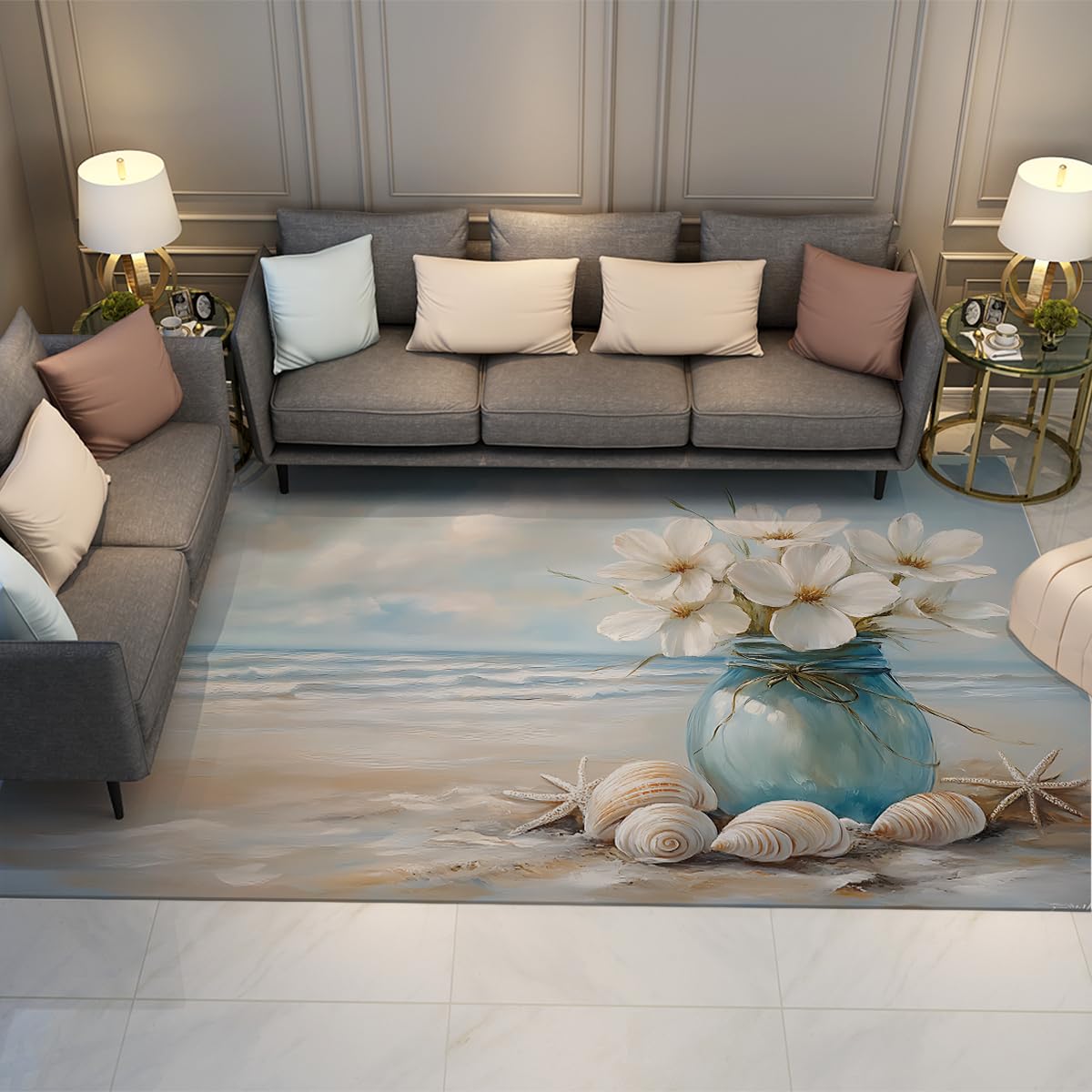 Tapis lavable qui ne glisse pas 60x90cm motif plage antidérapant