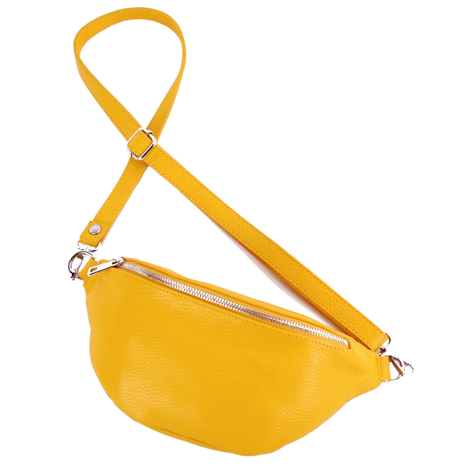 modamoda de - T211 Sac banane italien Medium En cuir souple, jaune soleil, Small