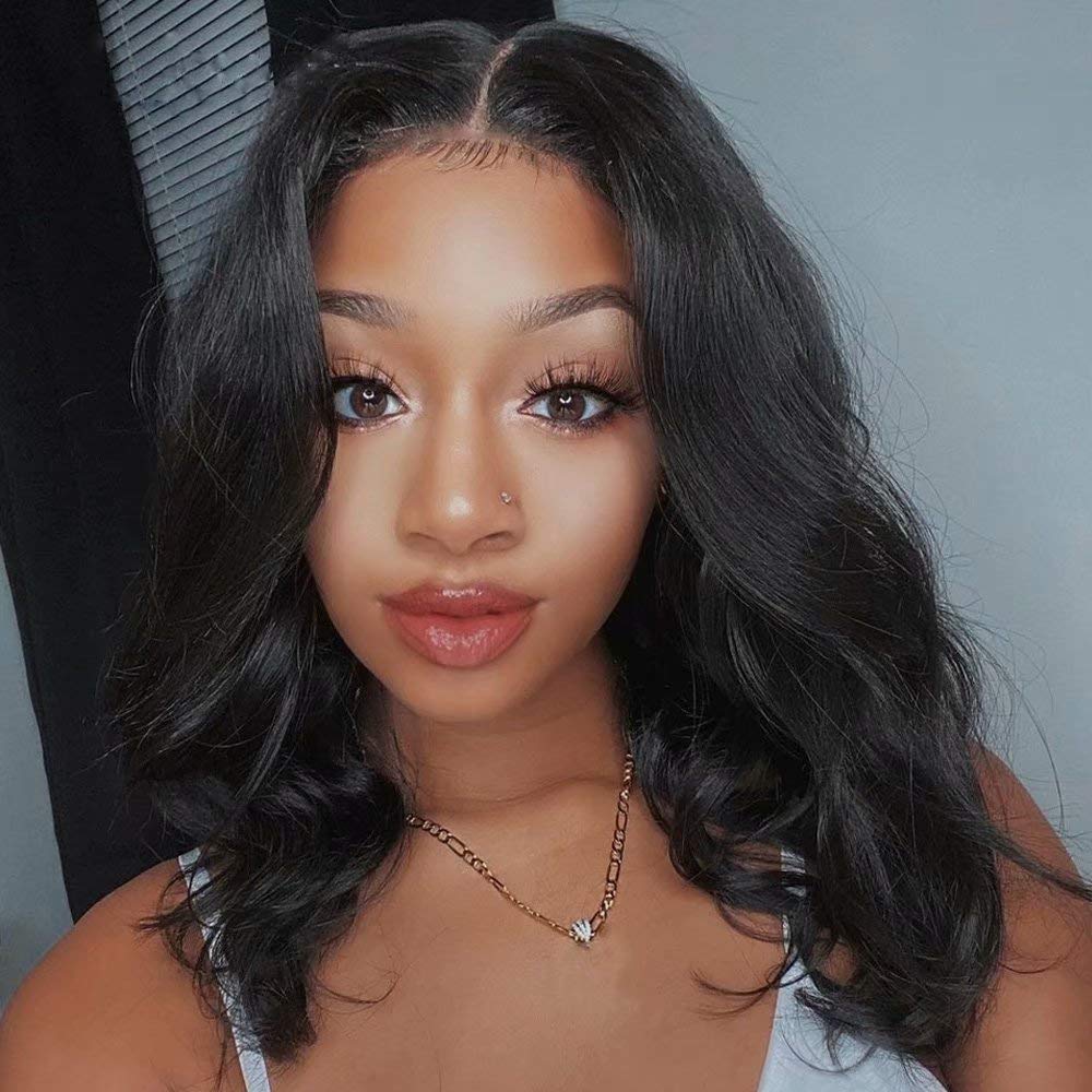 Wig Short Bob Wig Brazilian Body Wavy Remy Virgin Hair 13x6 HD Transparent Lace Front Human Hair Wig For Black Women Pre Plucked With Baby Hair Bleached Knots 150 Density 10Inch
