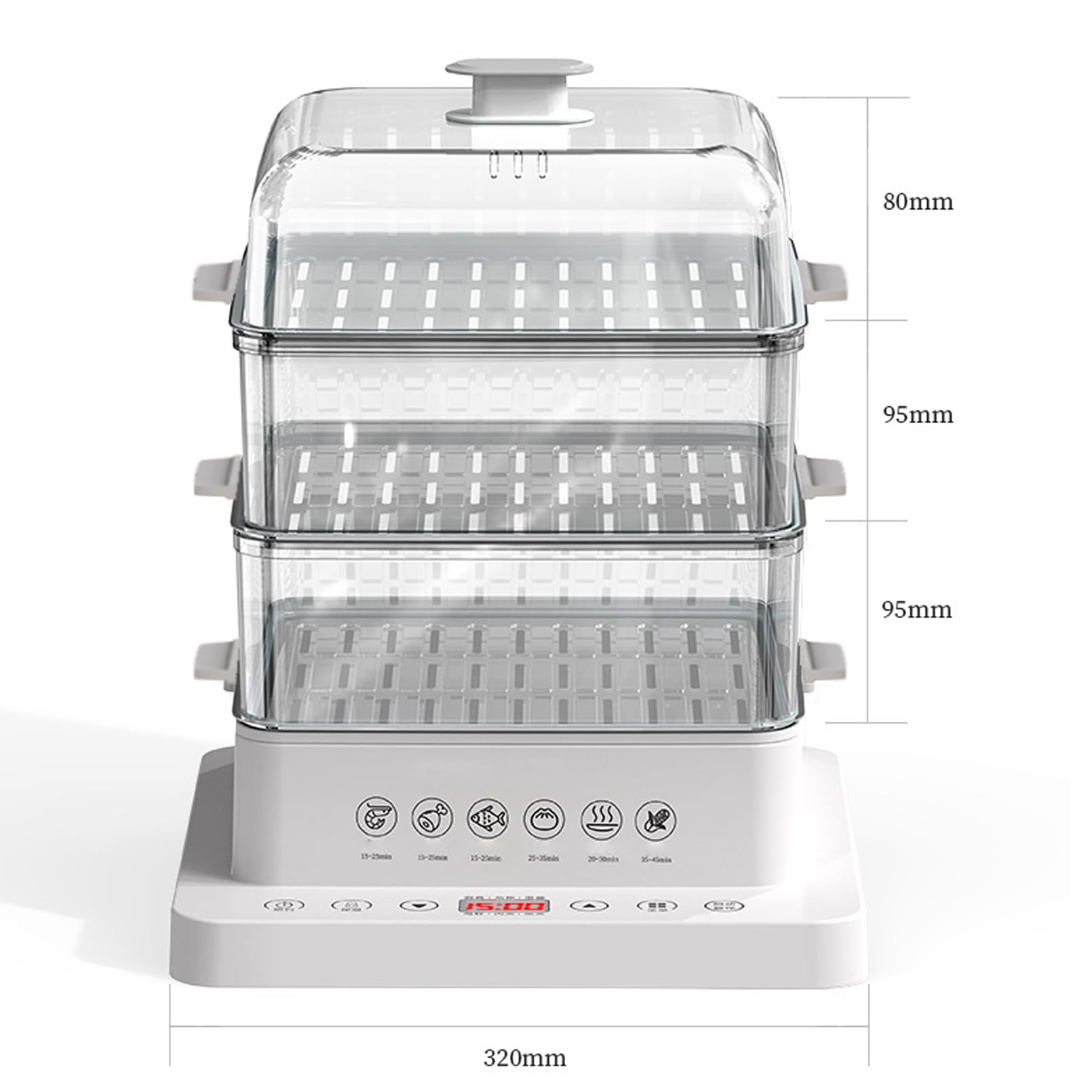 Vapor eléctrico de 800W 40L, diseño Plegable de 3 Tires con bandejas Desmontables.Vapor rápido en 10s a través de 360 calefacción.Panel táctil, protección contra Quemaduras antisecos y Piezas seguras